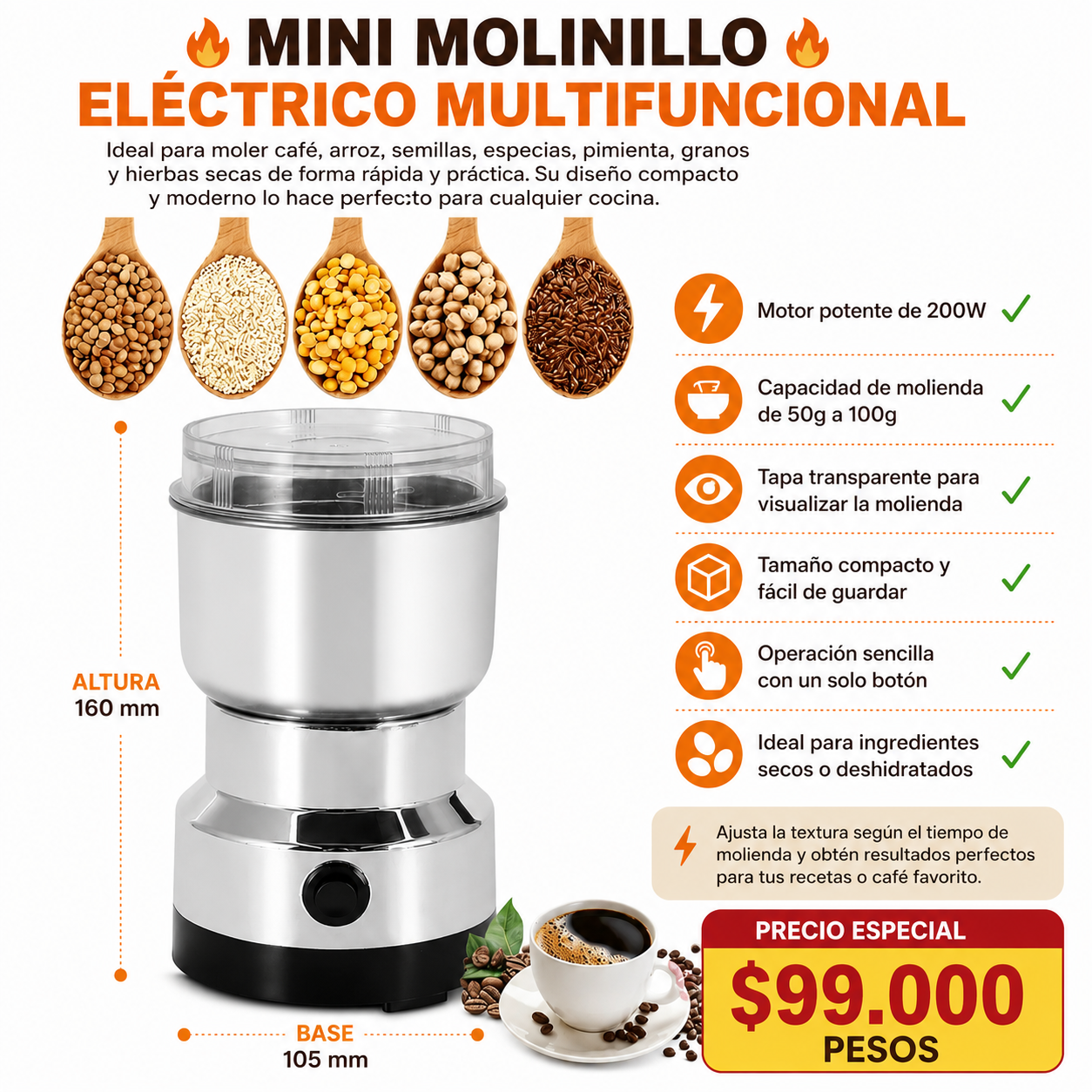 MINI MOLINO DE GRANOS CAFE